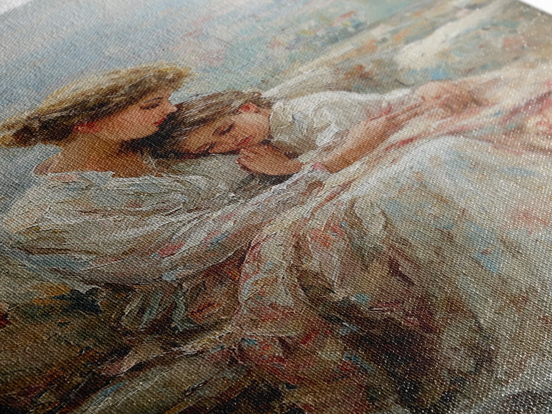 Mother And Child By Bright Window Wall Art, Textured Impressionist Canvas Print For Living Room Decor, Nursery, And Gift For Mom