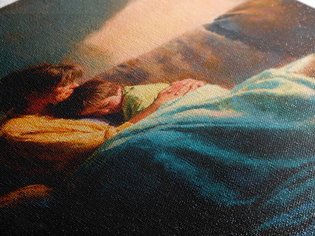 Mother And Child In Sunlit Embrace Wall Art, Impressionist Oil Painting Print, Cozy Nursery Decor, Gift For Mom, Living Room Decor