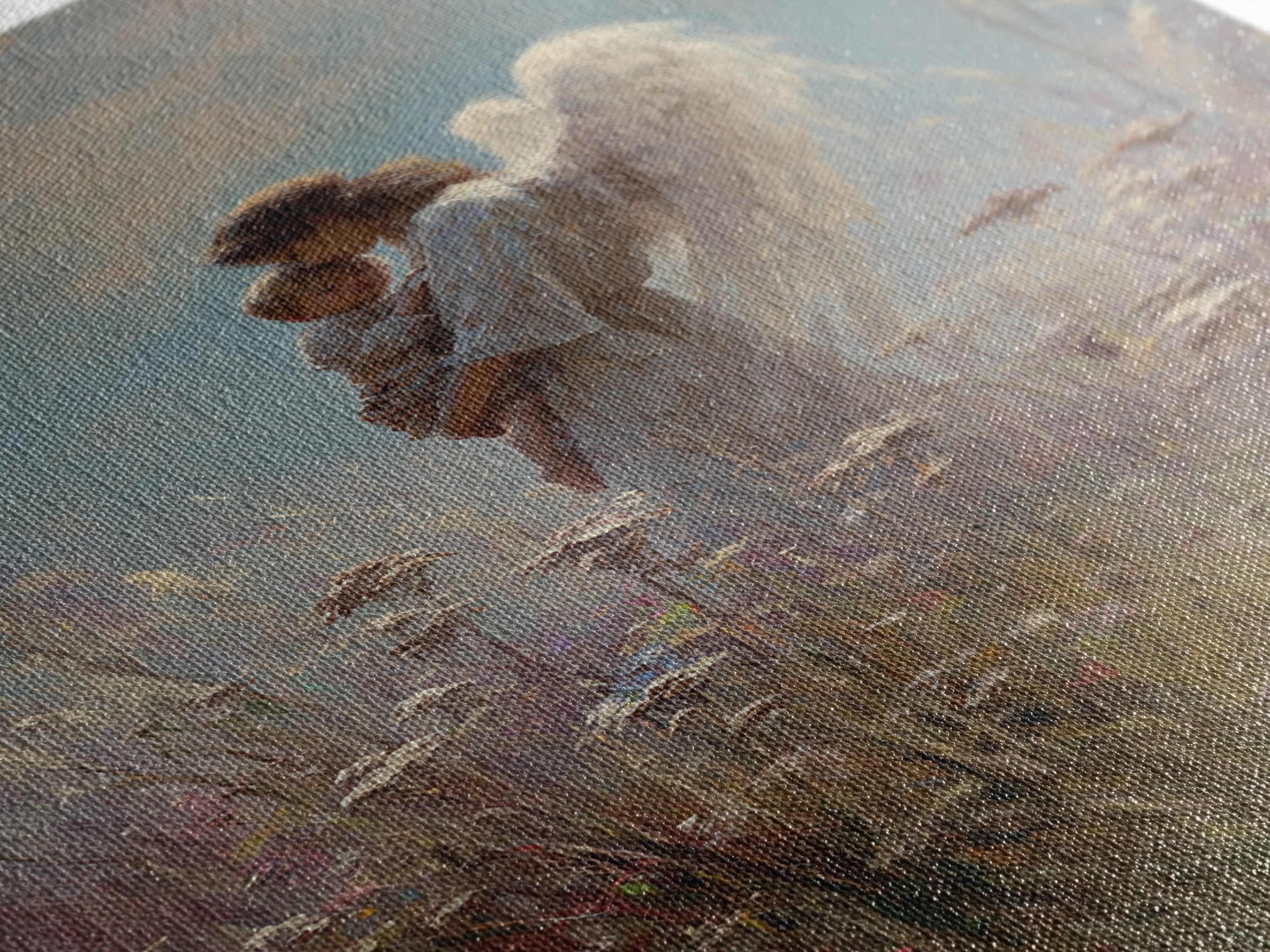 Soft Meadow Angel Holding Baby Canvas Print, Christian Wall Art, Nursery Decor, Guardian Angel Gift, Calming Wall Decor Print