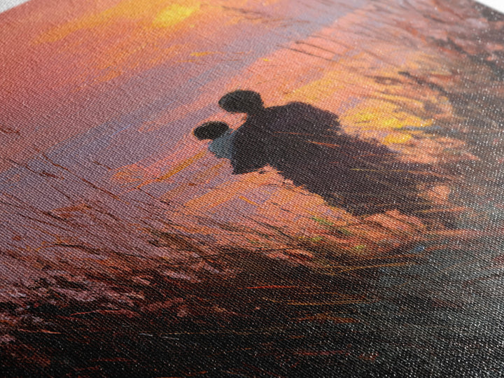 Silhouette Mother And Baby At Orange Sunset Canvas Print, Coastal Wall Art, Romantic Bedroom Decor, Gift For Mom, Sunset Art