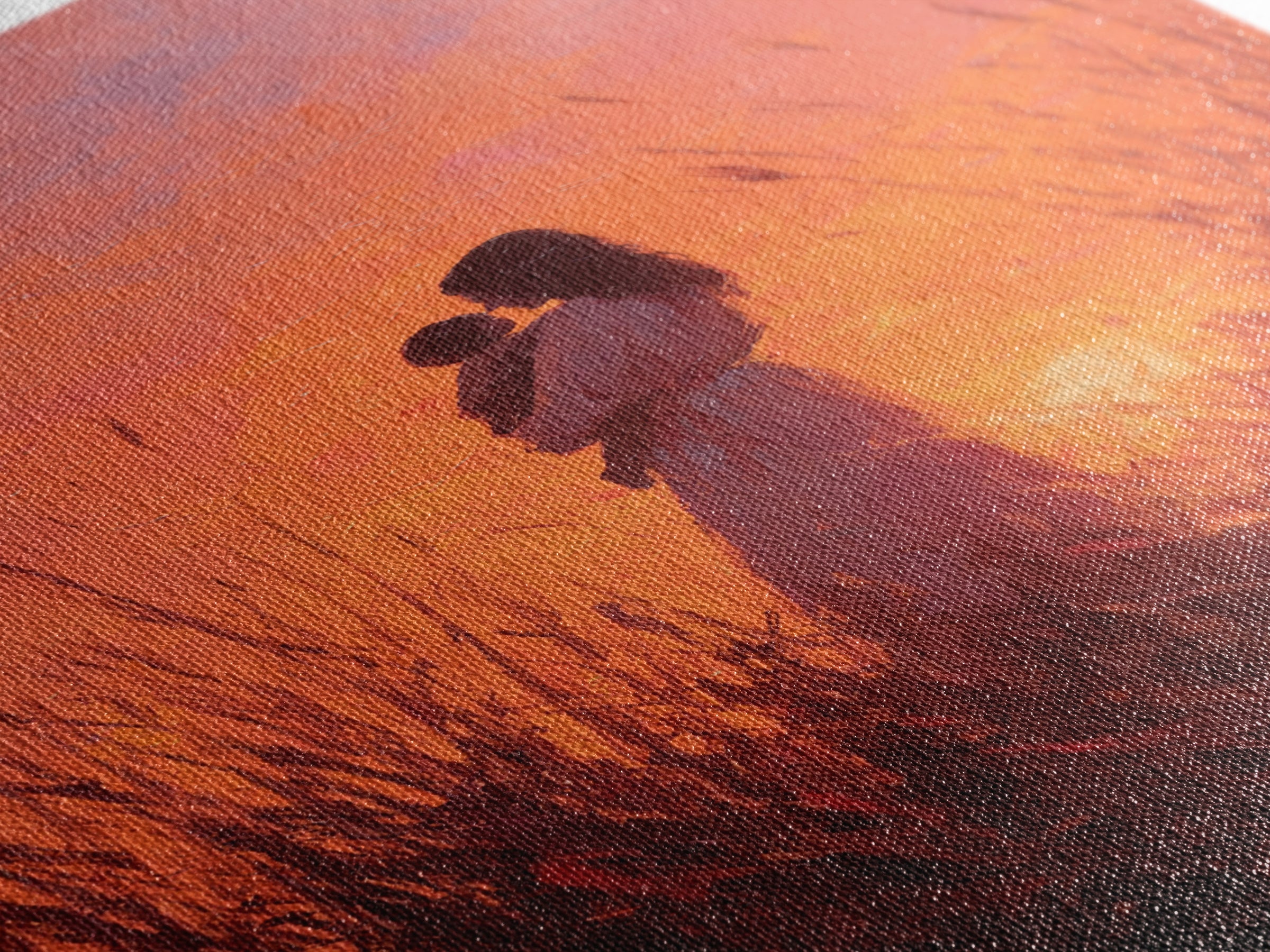 Mother And Baby In Fiery Sunset Grass Canvas Print, Romantic Wall Art, Warm Orange Decor, Nursery Wall Art, Gift For Her
