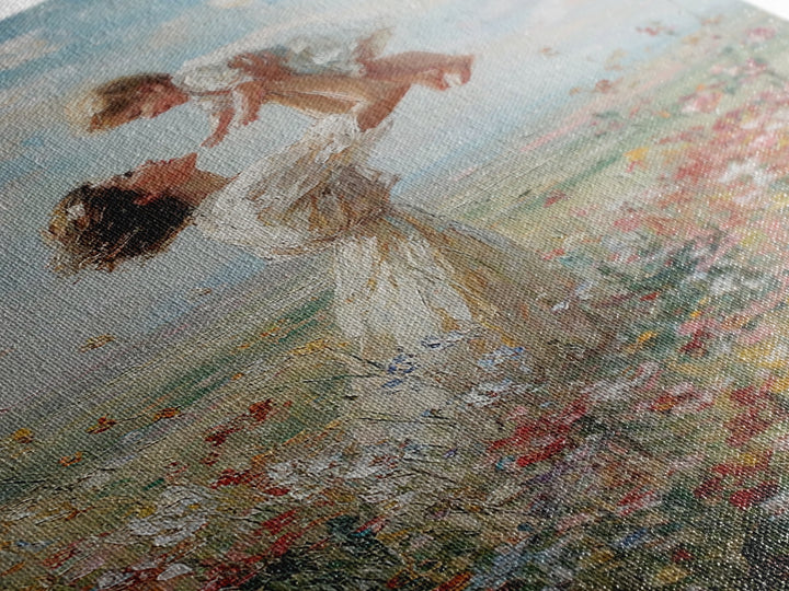 Mother Lifting Baby In Soft Wildflower Meadow Wall Art, Impressionist Oil Painting, Nursery Decor, Mothers Day Gift For Mom