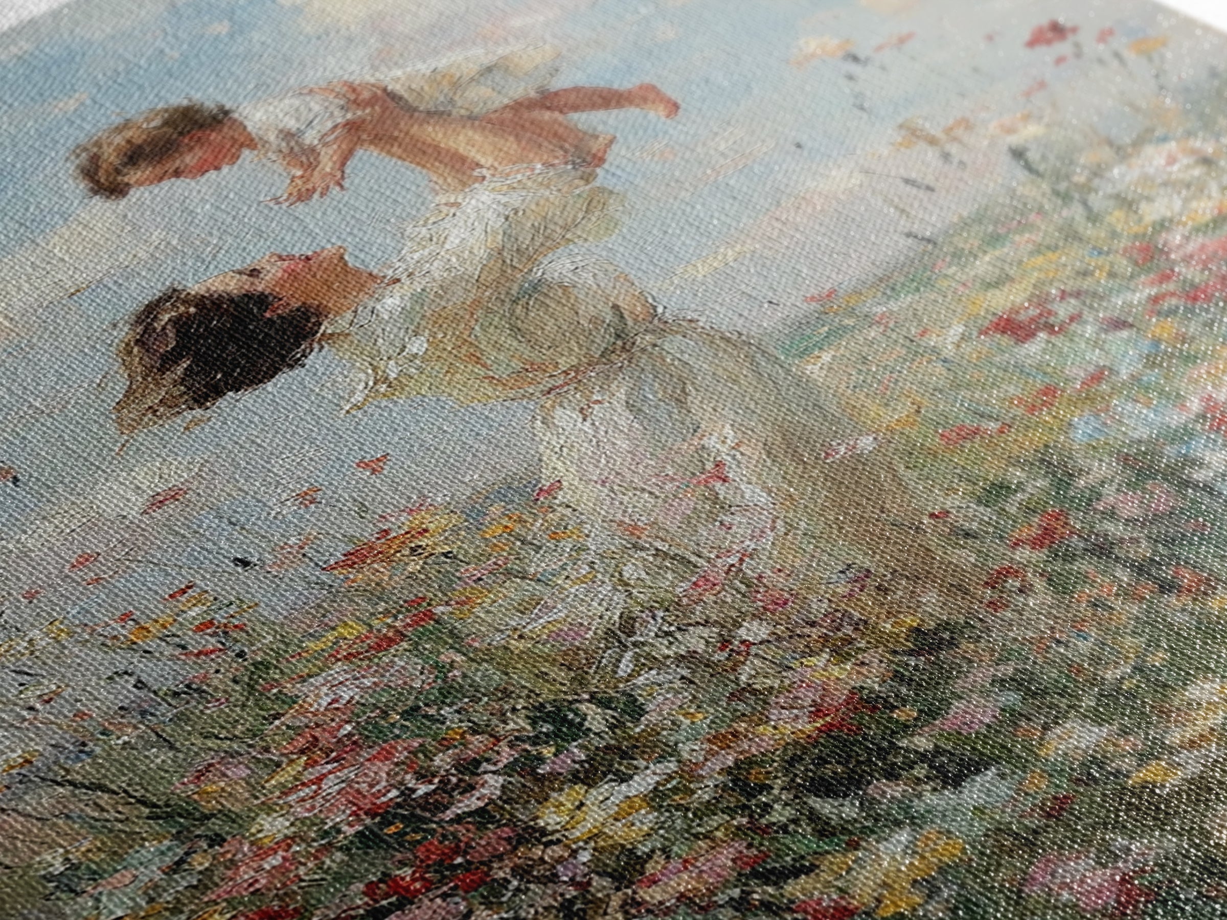 Airy Mother And Toddler In Wild Meadow Framed Canvas Print, Impressionist Wall Art, Living Room Decor, Mothers Day Gift For Mom