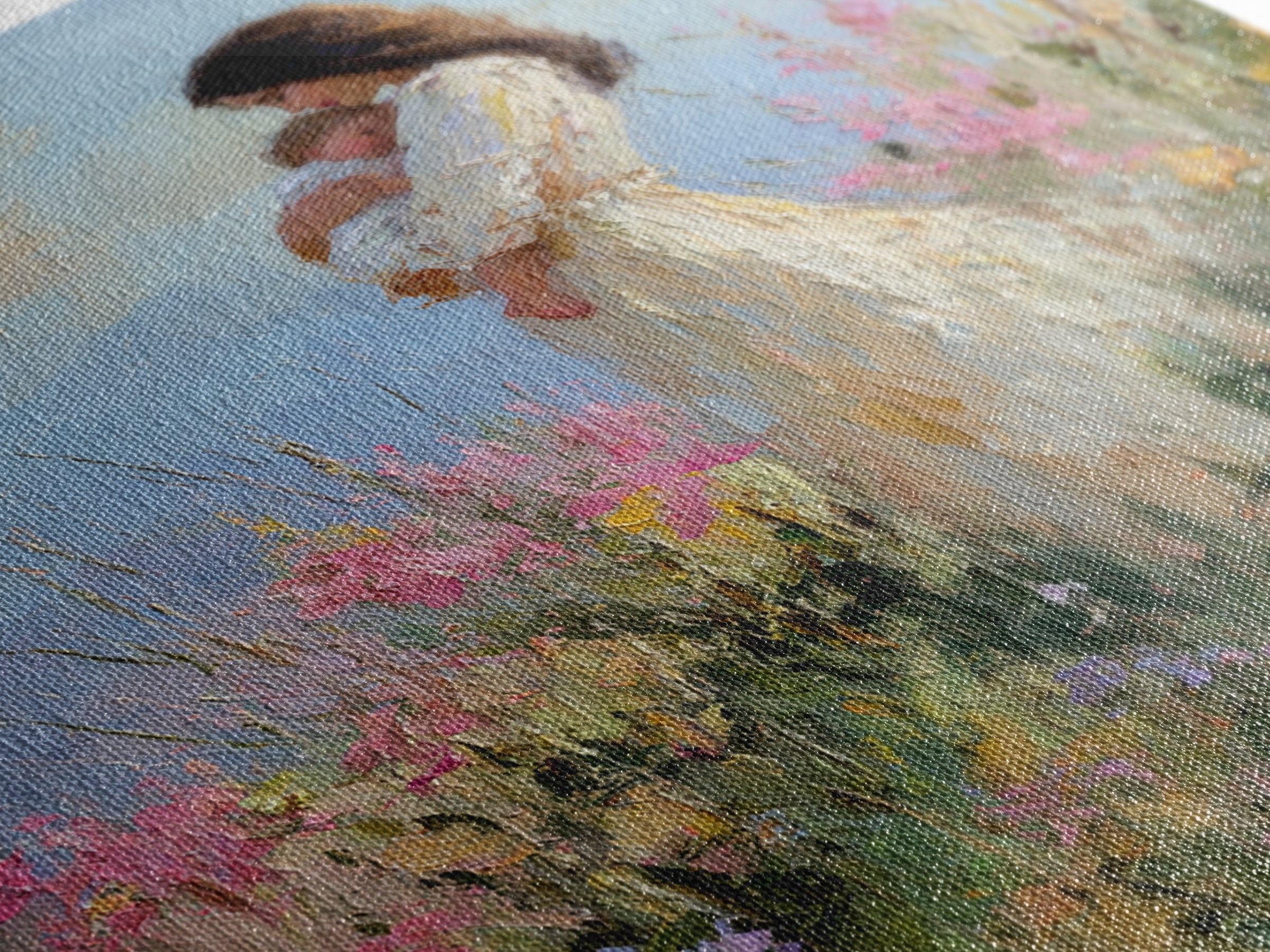 Mother And Newborn In Pink Wildflower Garden Wall Art, Impressionist Oil Painting, Feminine Nursery Decor, Gift For Mom, Home Decor