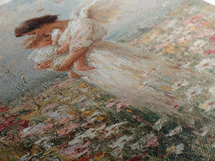Guardian Angel Mother And Baby In Wildflower Meadow Wall Art, Spiritual Nursery Decor, Christian Gift, Fine Art Print, Home Decor