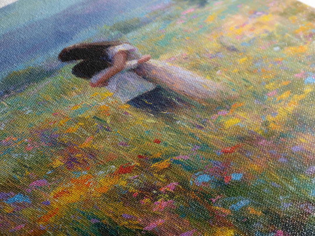 Mother And Child In Wildflower Meadow Wall Art, Impressionist Oil Painting Print, Floral Nursery Decor, Living Room Decor, Gift For Mom
