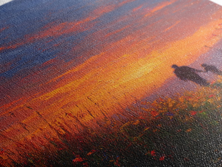 Father And Child Walking At Sunset Wall Art, Colorful Wildflower Meadow Canvas, Family Gift, Living Room Decor, Housewarming Gift