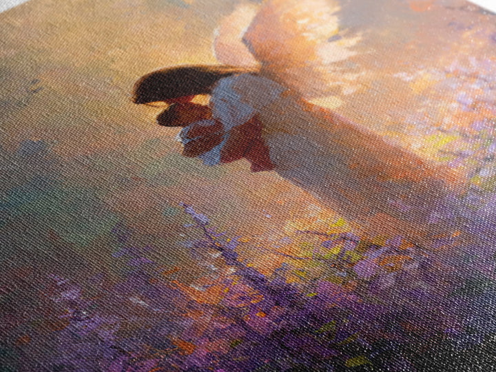Glowing Guardian Angel With Baby In Lavender Field Canvas Print, Spiritual Wall Art, Christian Decor, Gift For Mom, Nursery Decor