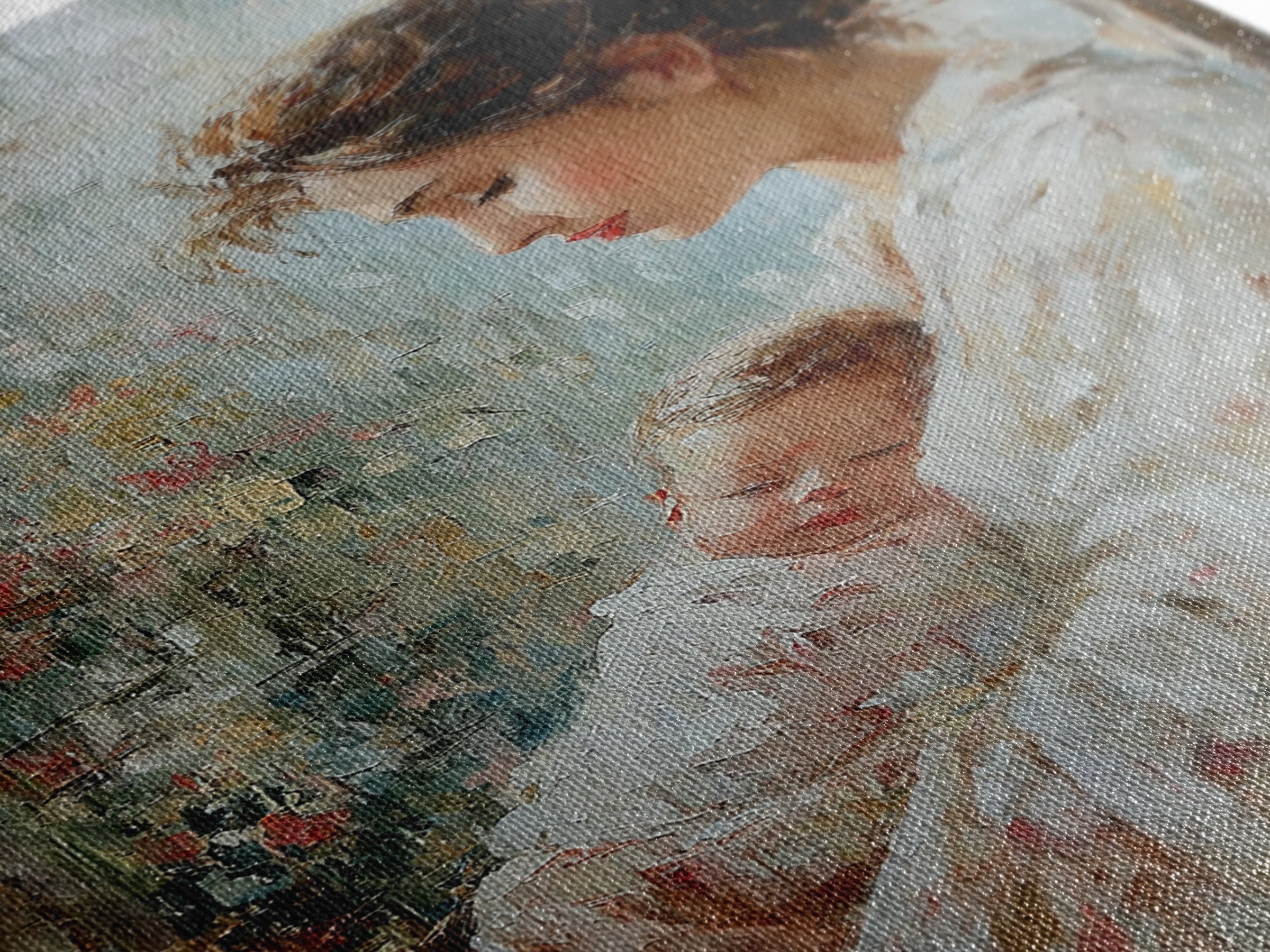 Mother Holding Sleeping Baby By Rainy Window Canvas Print, Feminine Wall Art, Nursery Decor, Gift For Mom, Bedroom Decor