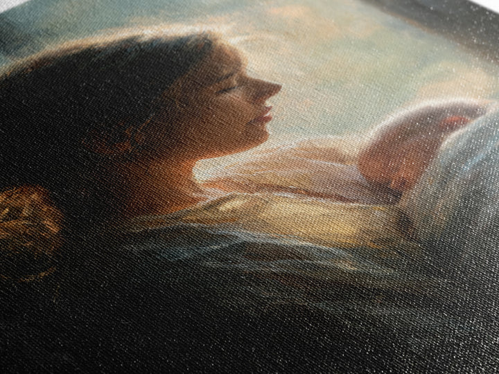 Soft Profile Mother With Sleeping Baby In Window Light Canvas Print, Moody Wall Art, New Mom Gift, Feminine Bedroom Decor
