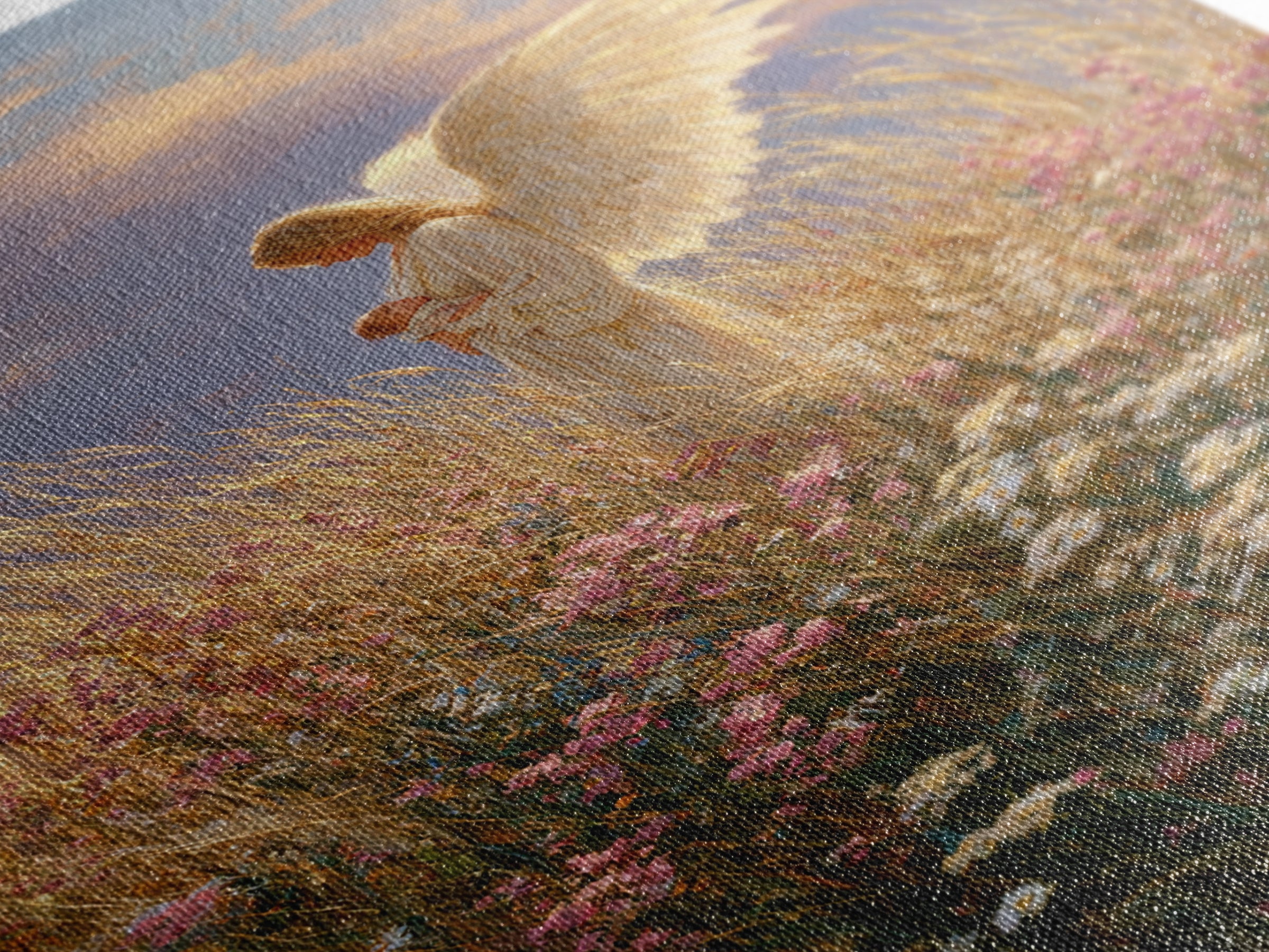 Golden Winged Angel With Infant At Sunset Wall Art, Christian Bedroom Decor, Floral Canvas Print, Spiritual Gift For Her