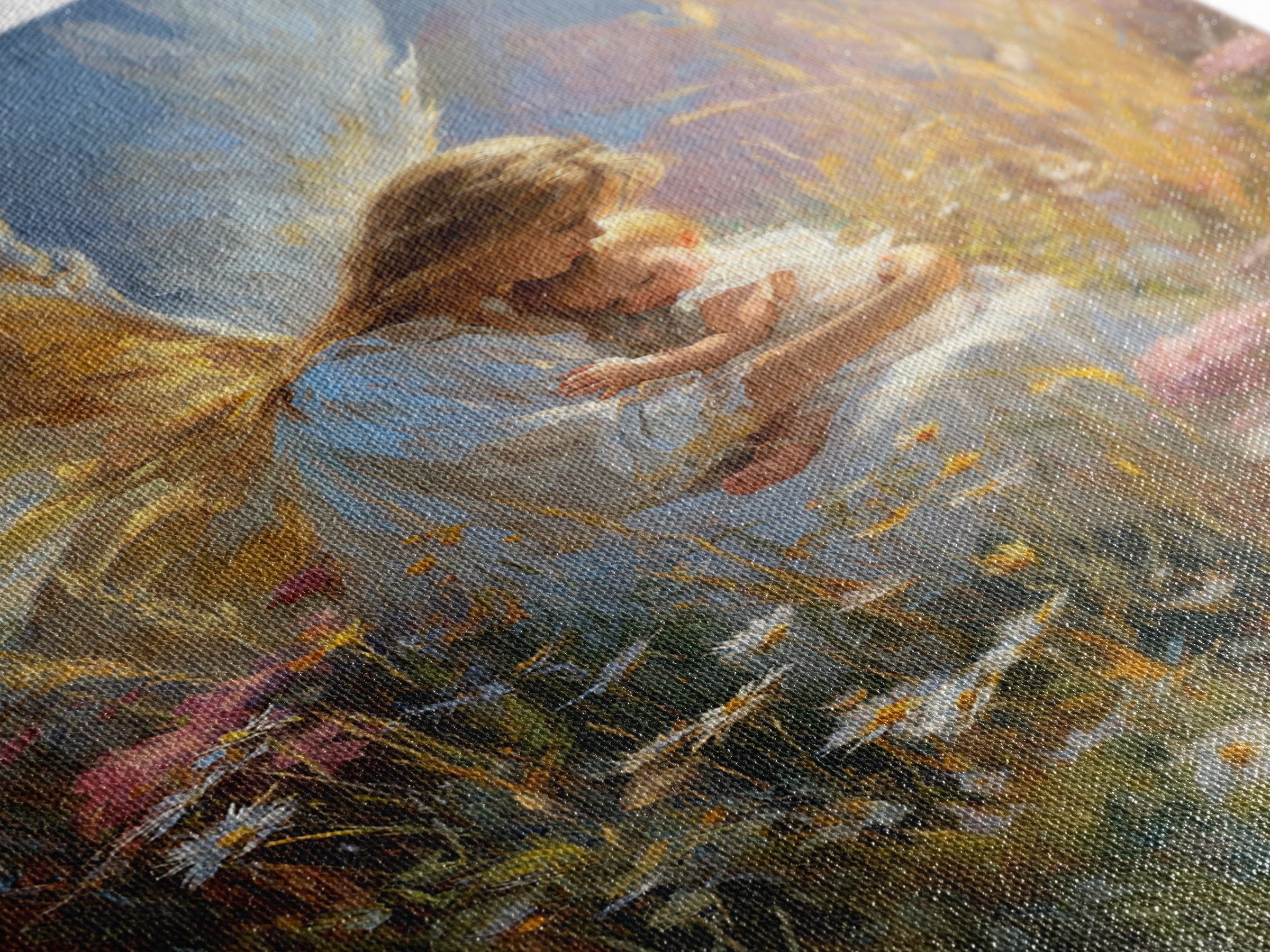 Glowing Angel Mother Nursing Baby In Wild Meadow Wall Art, Christian Canvas Print, Spiritual Nursery Decor, Gift For Her