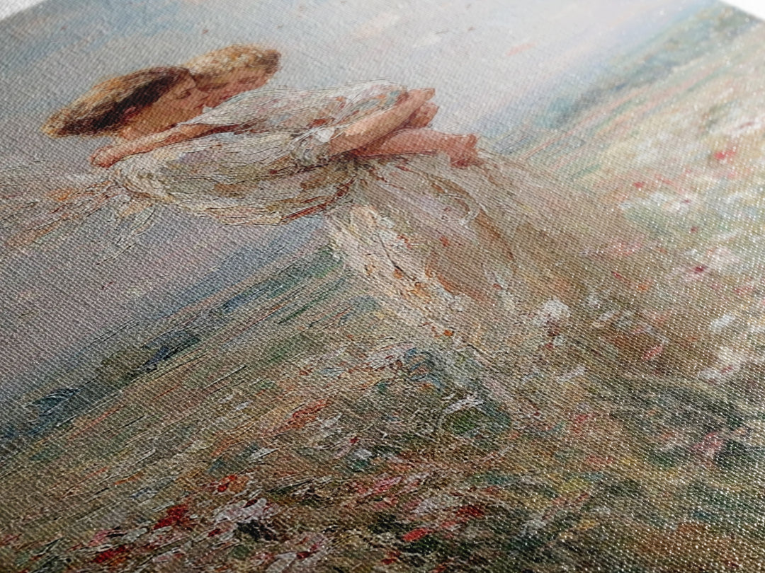 Protective Angel Mother And Child In Windy Meadow Canvas Print, Christian Wall Art, Nursery Art, Motherhood Gift For Her