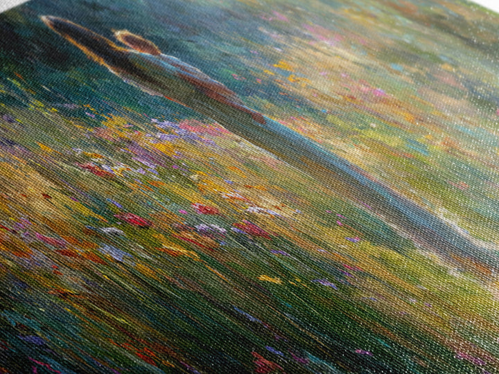 Mother And Baby In Sunlit Wildflower Path Wall Art, Impressionist Landscape Canvas Print, Nursery Decor Gift For Mom And Her
