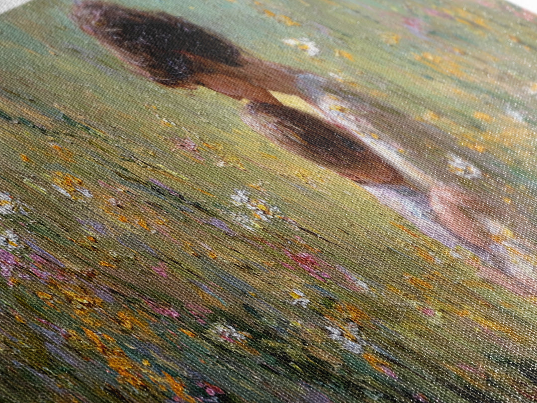 Mother Snuggling Baby In Golden Wildflower Meadow Wall Art, Impressionist Canvas Print, Feminine Nursery Decor Gift For Mom