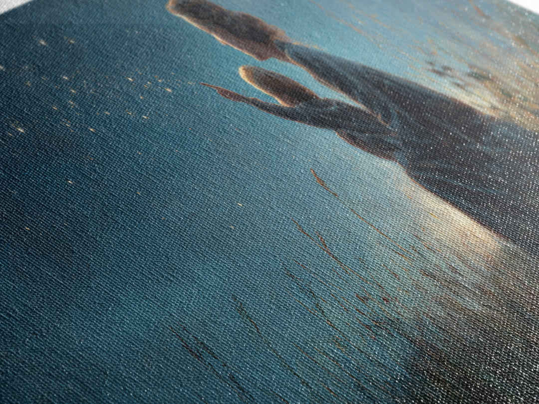 Mother And Child Stargazing Canvas Print, Blue Night Meadow Wall Art, Celestial Nursery Decor, Above Bed Art, Gift For Mom