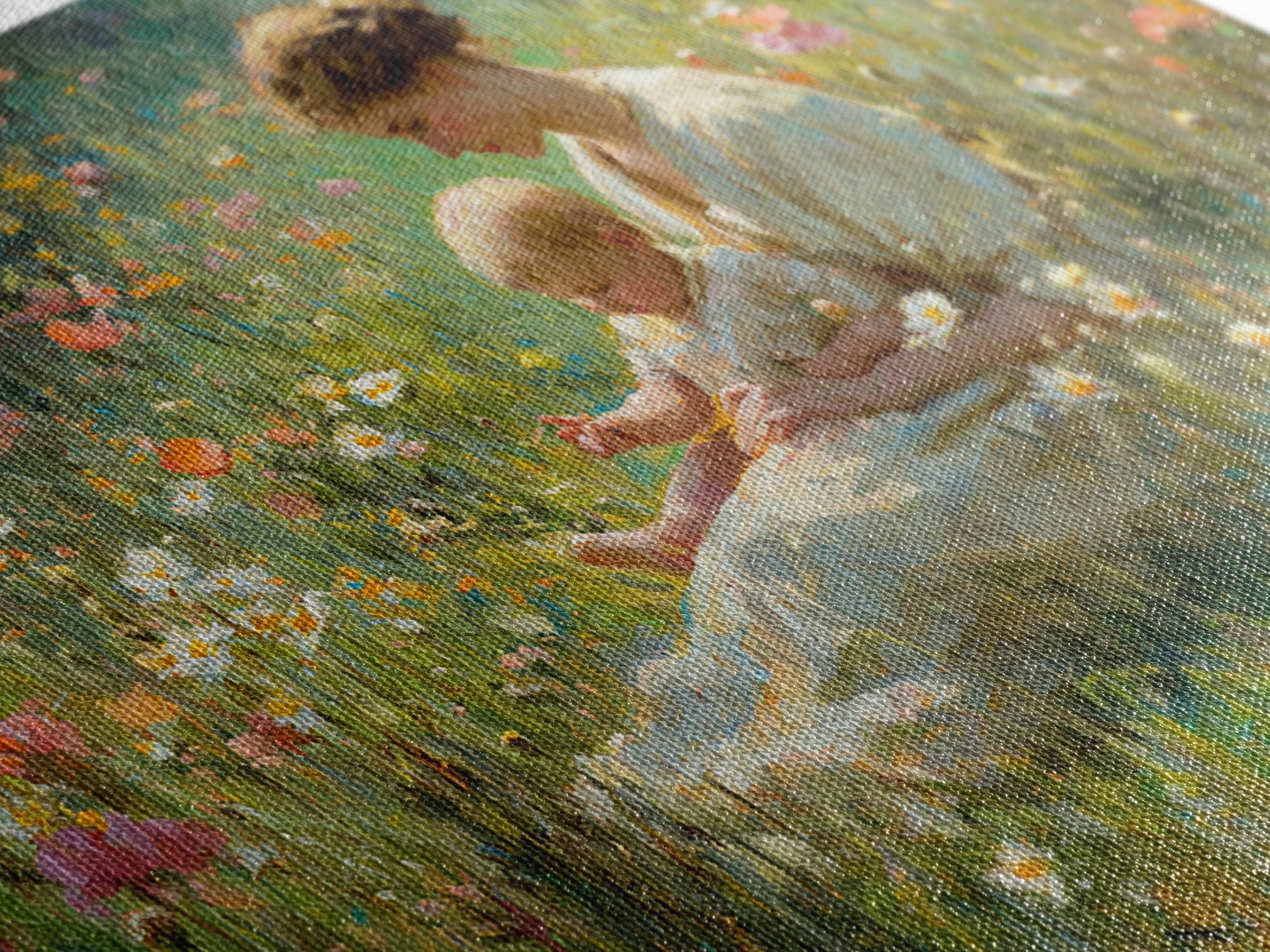 Mother And Baby In Sunlit Wildflower Meadow Canvas Print, Impressionist Floral Wall Art, Nursery Decor And Gift For New Mom