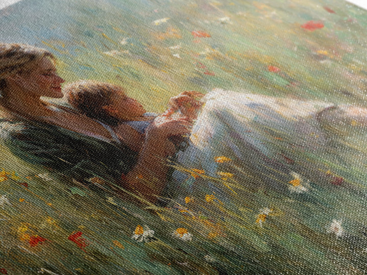 Mother Nursing Baby In Poppy Meadow Wall Art, Soft Impressionist Oil Painting Print, Feminine Nursery Decor Gift For Her