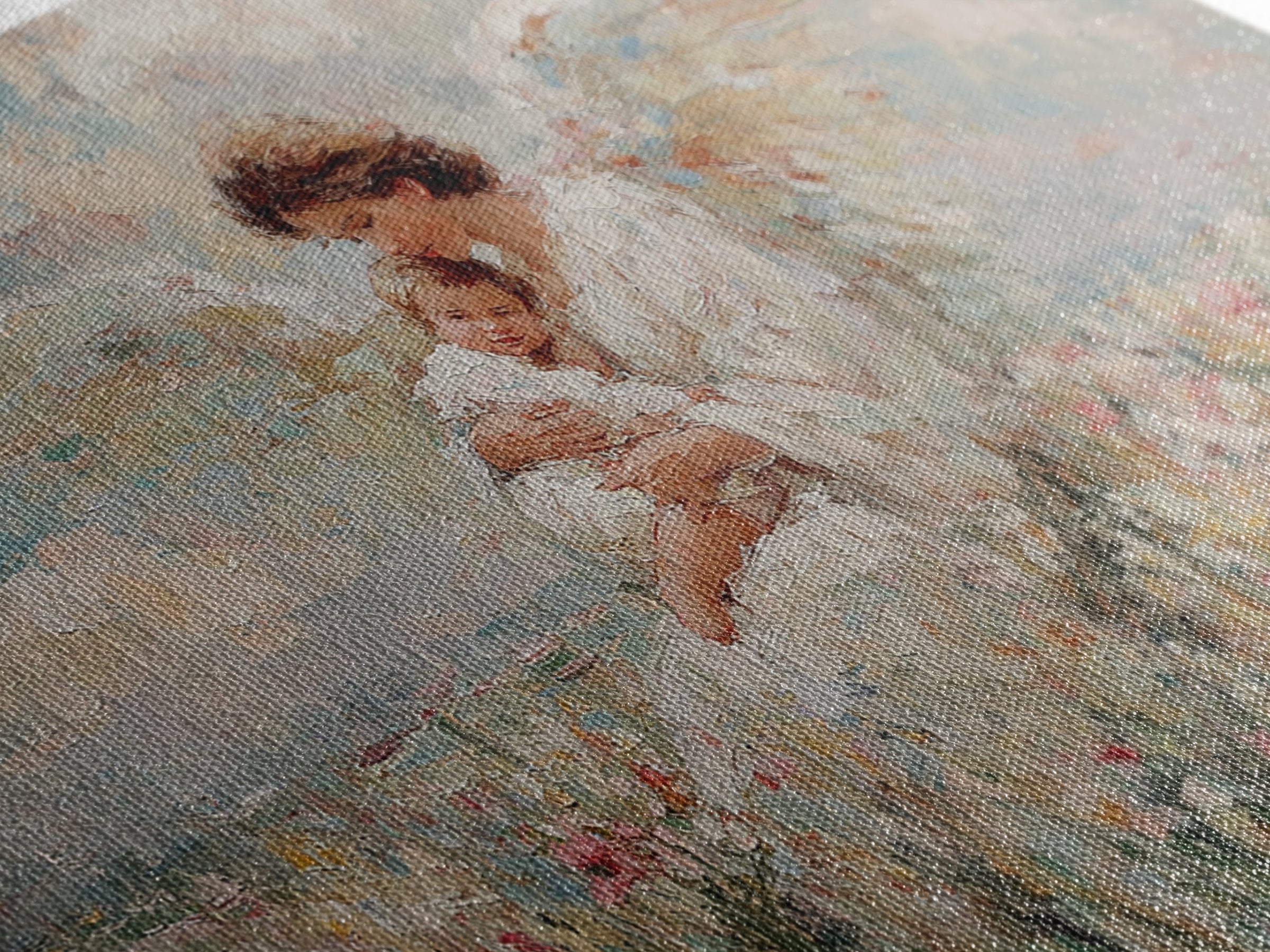 Angel Mother And Baby In Wildflower Meadow Canvas Print, Christian Wall Art, Nursery Decor, Spiritual Gift, Baby Shower Gift