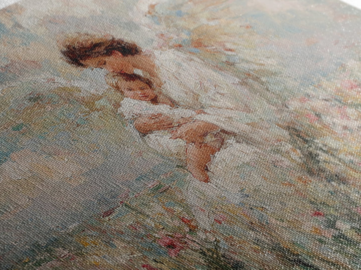 Angel Mother And Baby In Wildflower Meadow Canvas Print, Christian Wall Art, Nursery Decor, Spiritual Gift, Baby Shower Gift