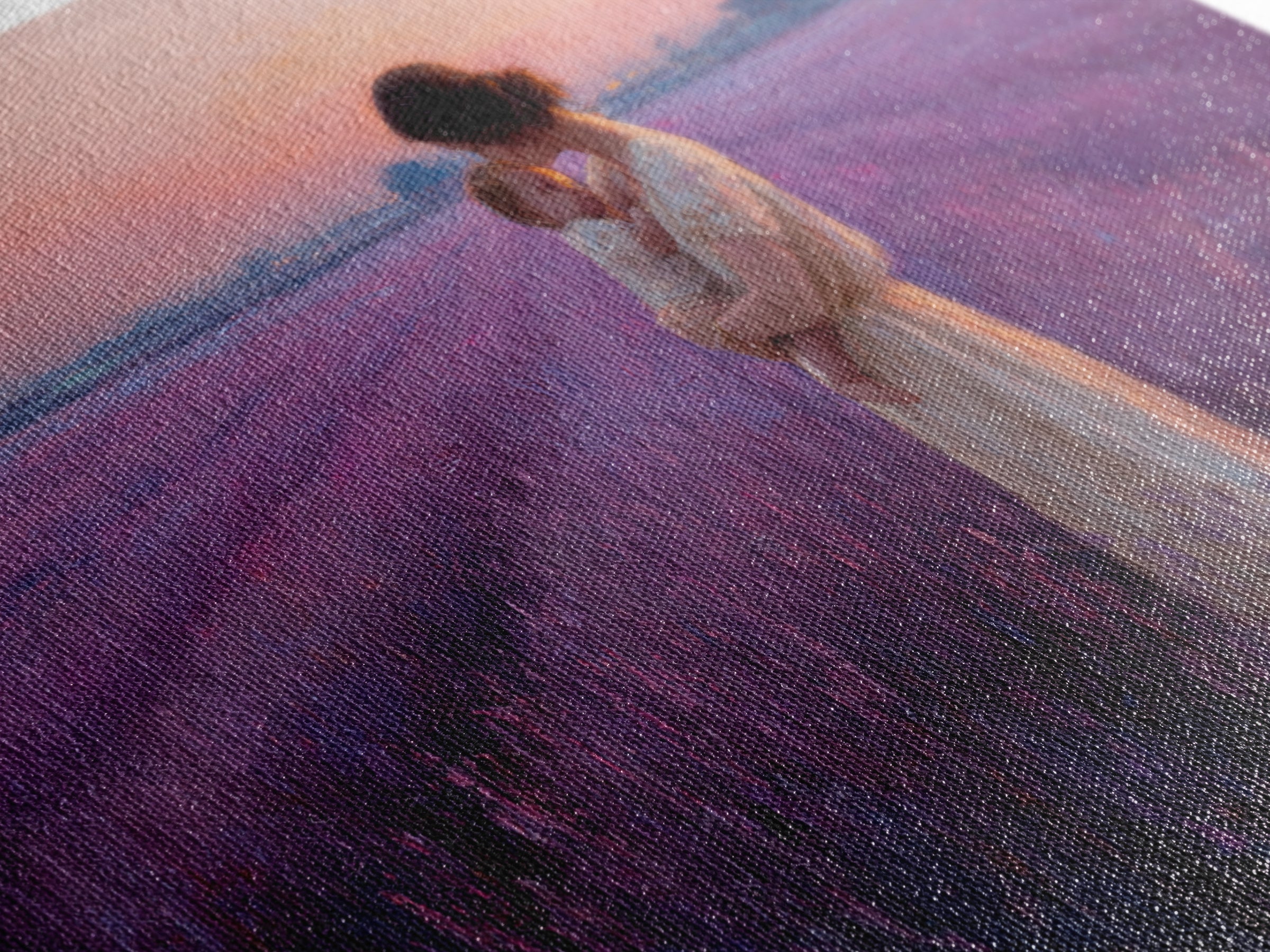 Mother And Baby Embrace In Lavender Sunset Field Framed Canvas Print, Purple Wall Art, Feminine Nursery Decor Gift For Mom