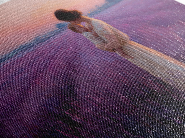 Mother And Baby Embrace In Lavender Sunset Field Framed Canvas Print, Purple Wall Art, Feminine Nursery Decor Gift For Mom