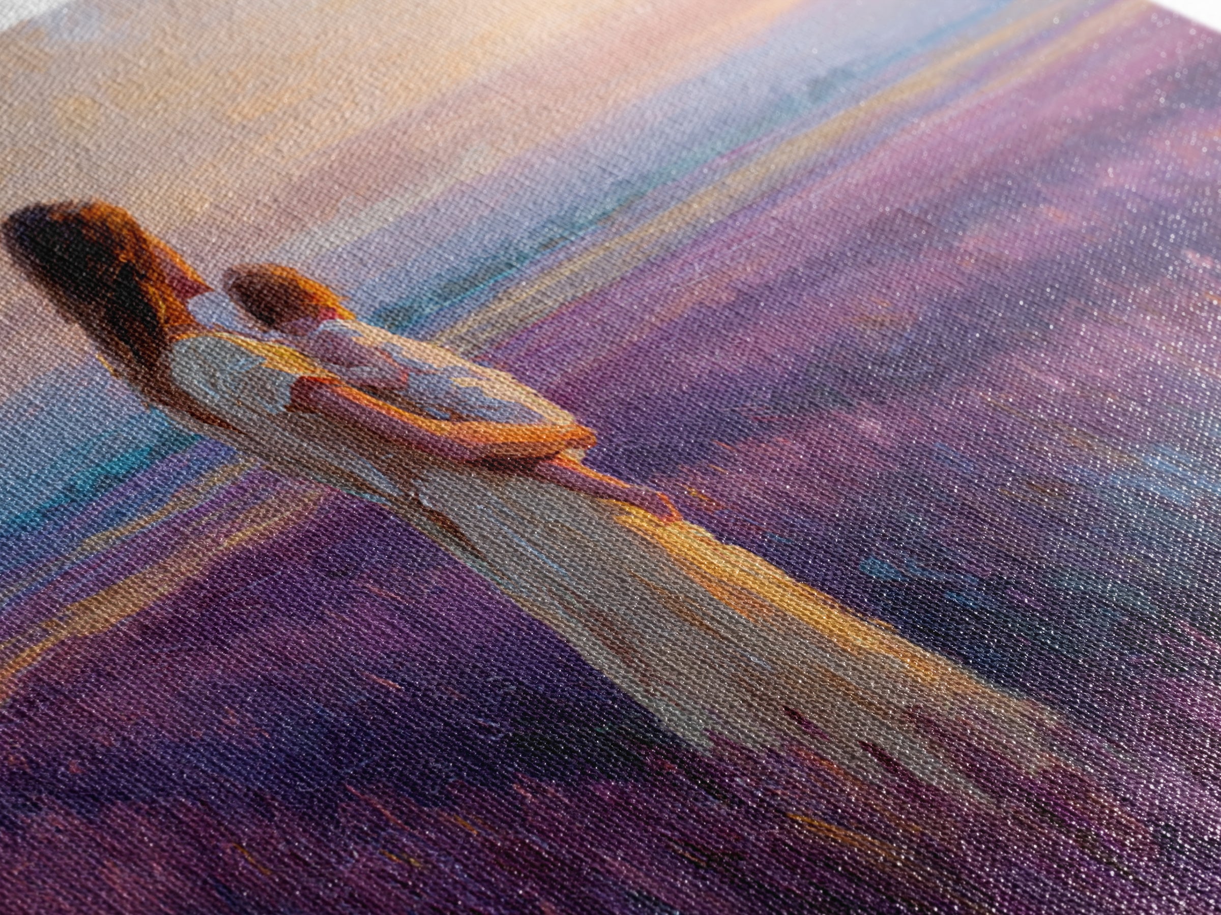 Mother And Child In Lavender Meadow Sunrise Canvas Print, Romantic Landscape Wall Art, Purple Bedroom Decor, Gift For Her
