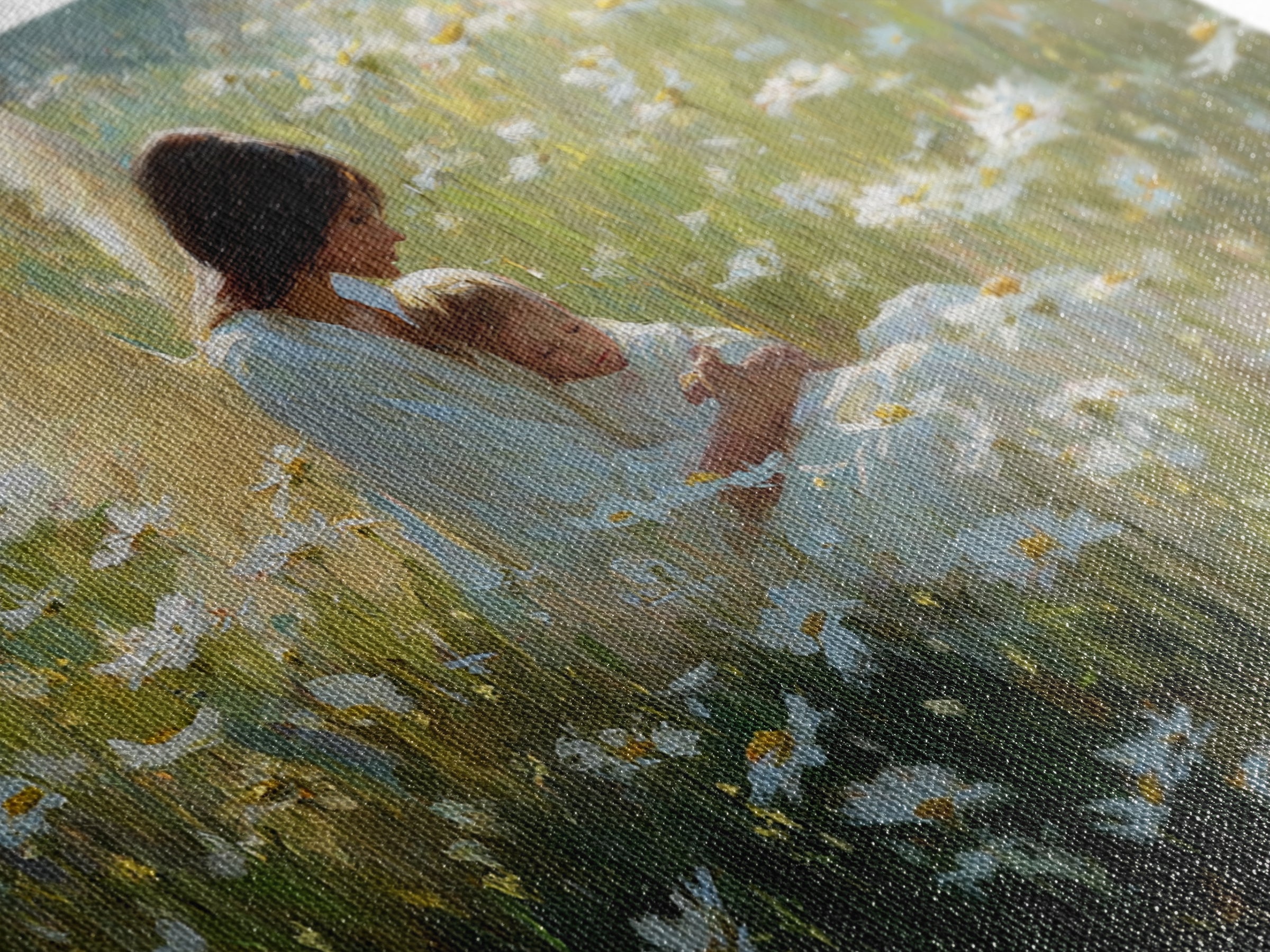 Guardian Angel Mother And Baby In Daisy Meadow Wall Art, Christian Nursery Decor, Spiritual Gift, Peaceful Floral Fine Art Print