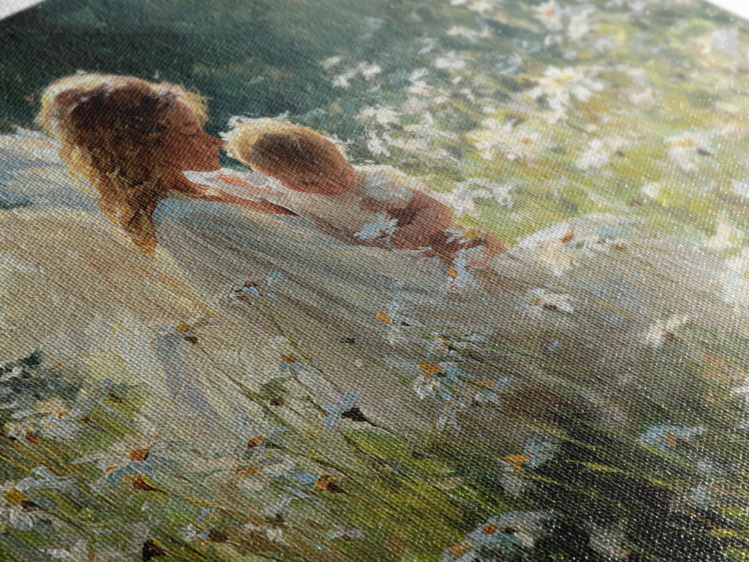 Guardian Angel Cradling Baby In Daisy Meadow Framed Canvas Print, Christian Nursery Wall Decor, Baptism Gift, Home Decor