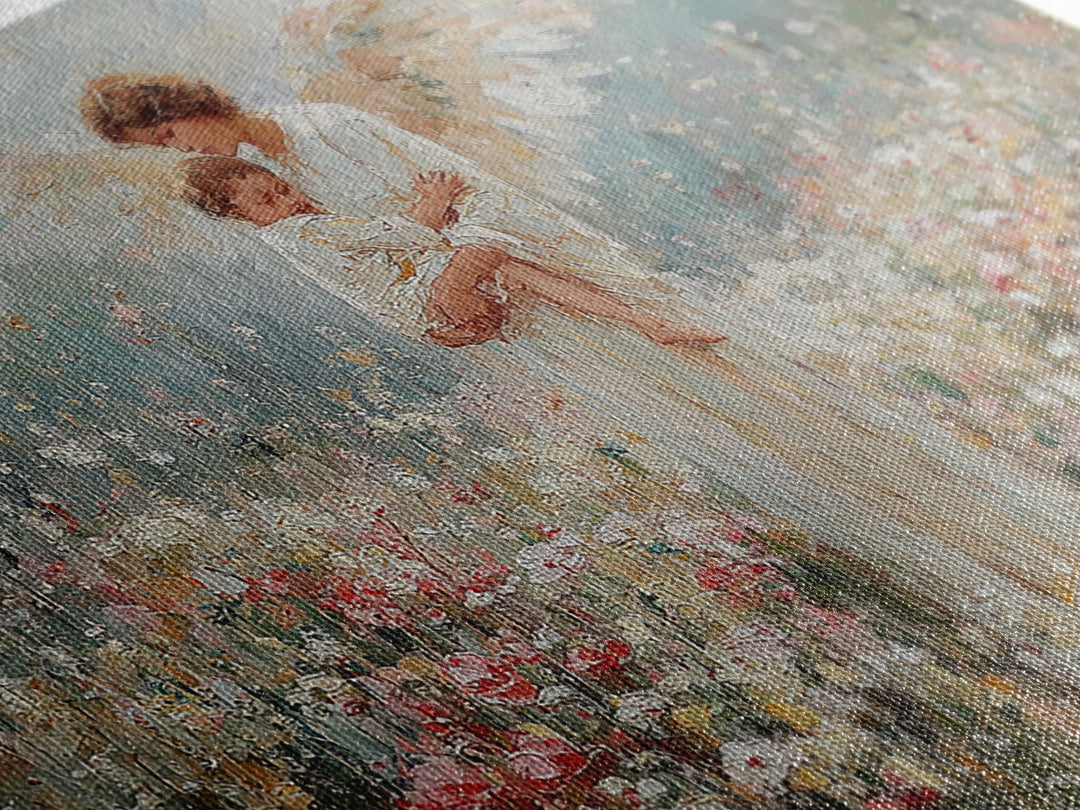 Angel Mother Holding Child In Wildflower Meadow Wall Art, Spiritual Nursery Decor, Floral Fine Art Print, Gift For Mom, Home Decor