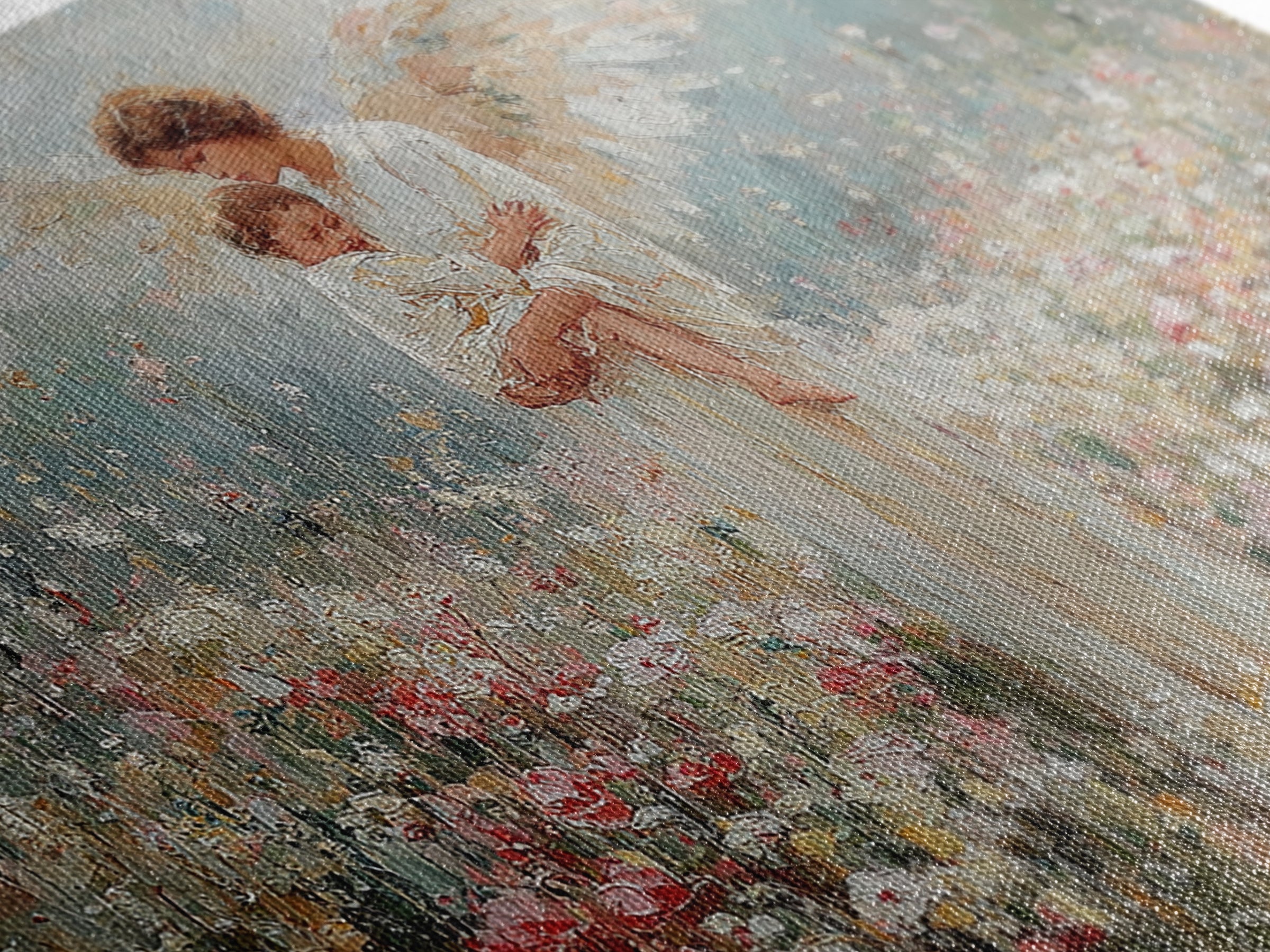 Angel Mother Holding Child In Wildflower Meadow Wall Art, Spiritual Nursery Decor, Floral Fine Art Print, Gift For Mom, Home Decor
