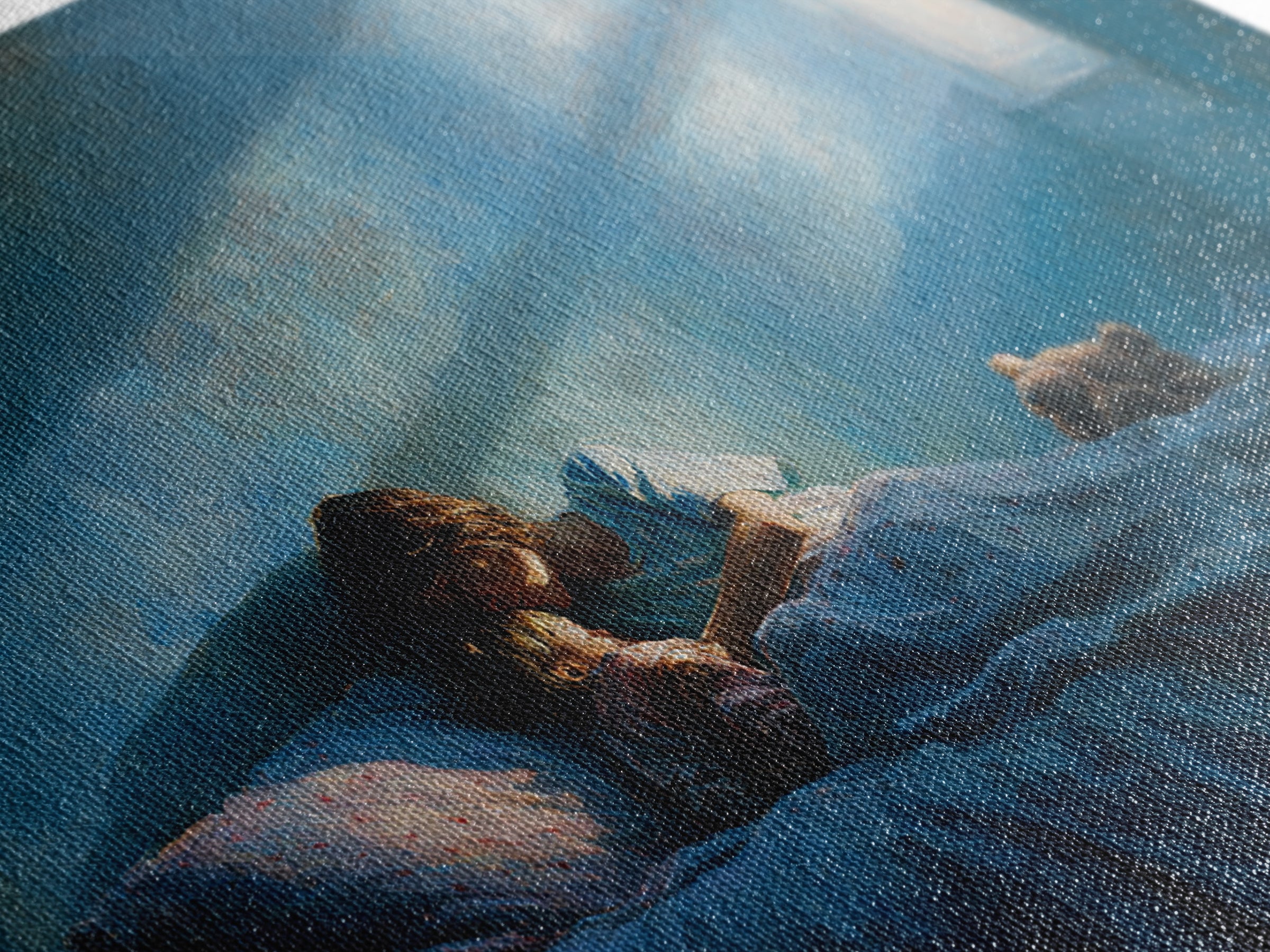 Moonlit Child Reading In Blue Bedroom Wall Art, Impressionist Oil Painting Print, Nursery Decor, Cozy Bedroom Art, Gift For Mom