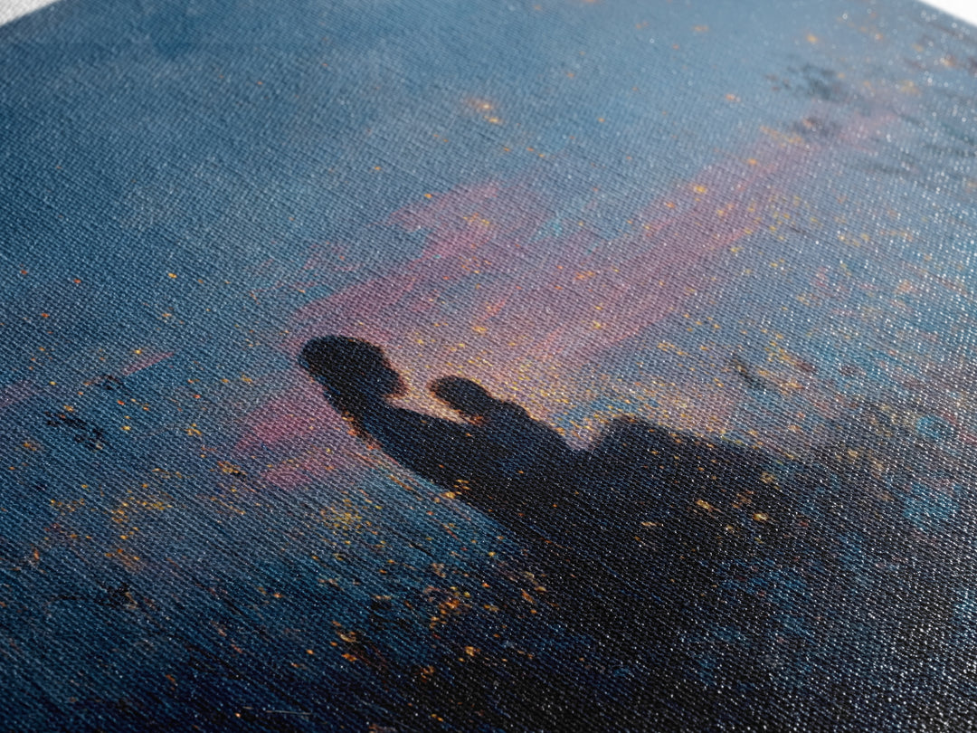 Moonlit Mother And Baby Firefly Wall Art, Celestial Canvas Wall Art, Moody Nursery Decor, Fantasy Art, Gift For Her, Bedroom Decor