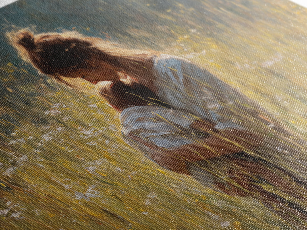 Backlit Mother Nursing Baby In Golden Grass Wall Art, Moody Impressionist Oil Painting Print, Feminine Bedroom Decor, Gift For Mom