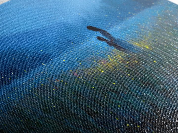 Blue Twilight Mother And Child Firefly Meadow Wall Art, Moody Landscape Canvas Print, Nursery Decor, Gift For Mom, Bedroom Wall Decor