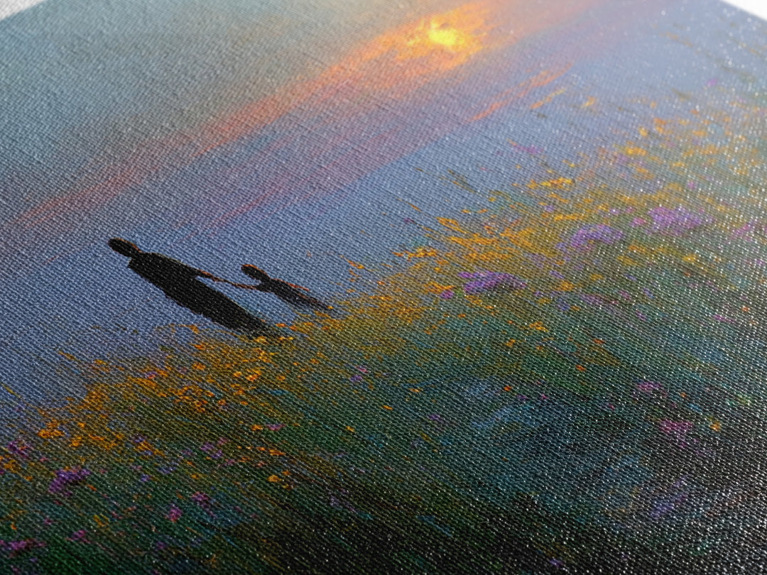Mother And Child Meadow Sunset Wall Art, Impressionist Wildflower Landscape Print, Peaceful Nature Decor, Gift For Mom, Living Room Decor