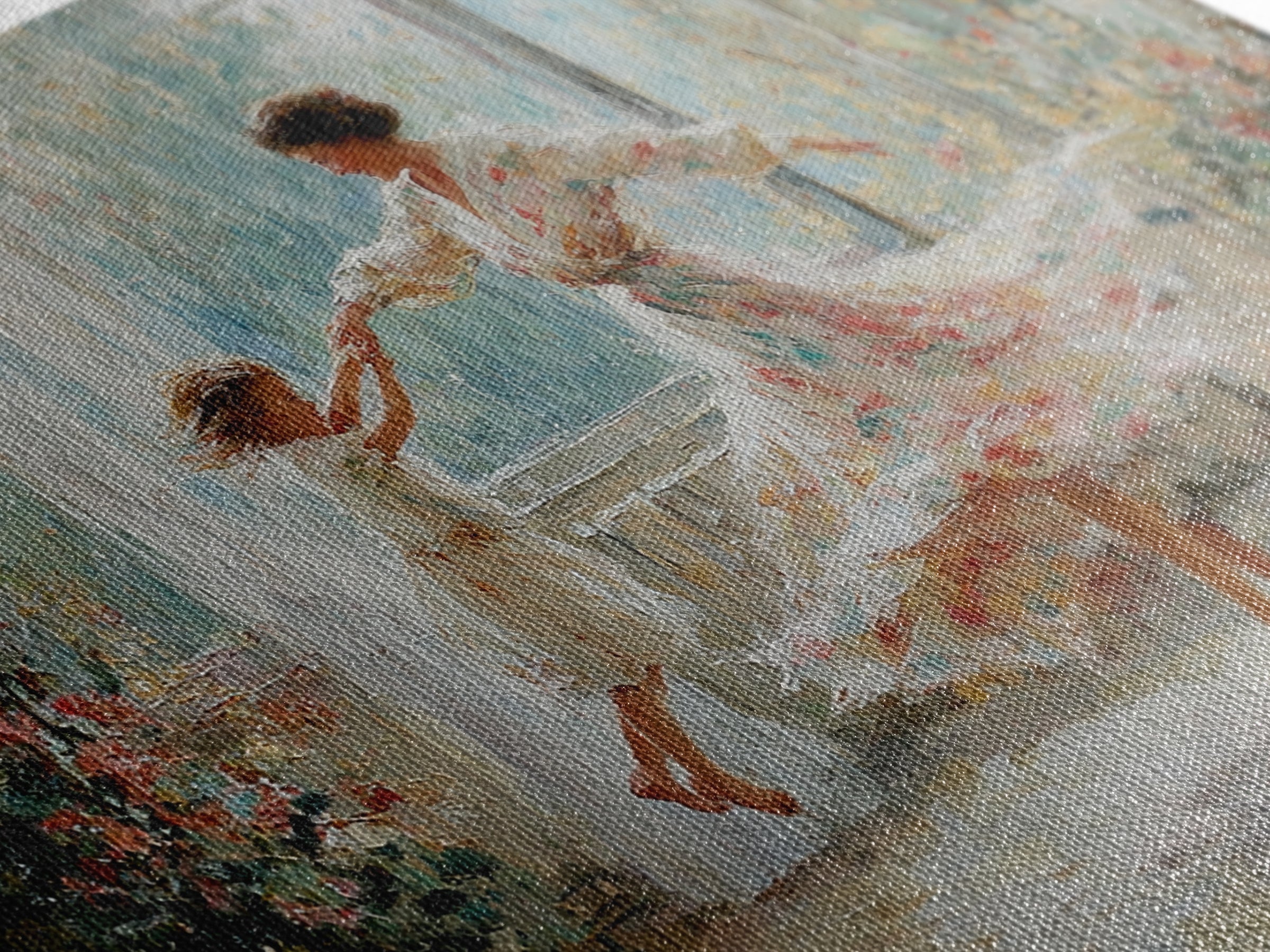 Mother And Daughter Twirling In Sunlit Flower Room Wall Art, Impressionist Family Painting, Feminine Decor, Gift For Mom