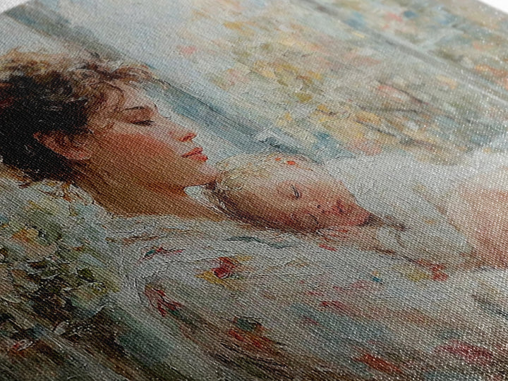 Tender Mother Holding Sleeping Baby Beside Bright Window Wall Art, Impressionist Nursery Decor, Feminine Art, Gift For Her
