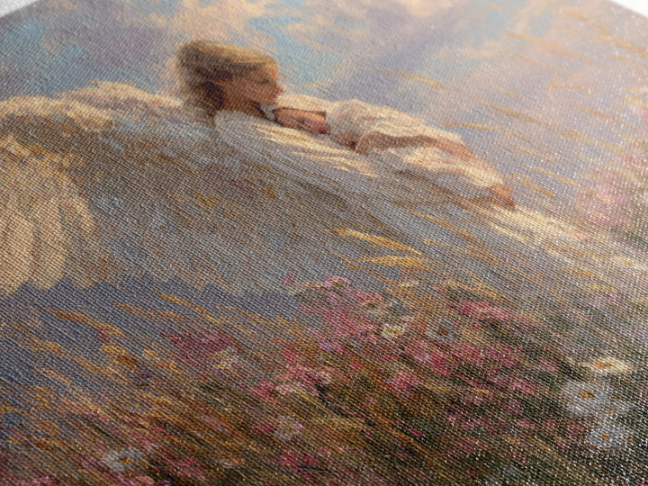 Guardian Angel Holding Baby In Wildflower Meadow Wall Art, Spiritual Nursery Decor, Christian Art Print, Baptism Gift For Her