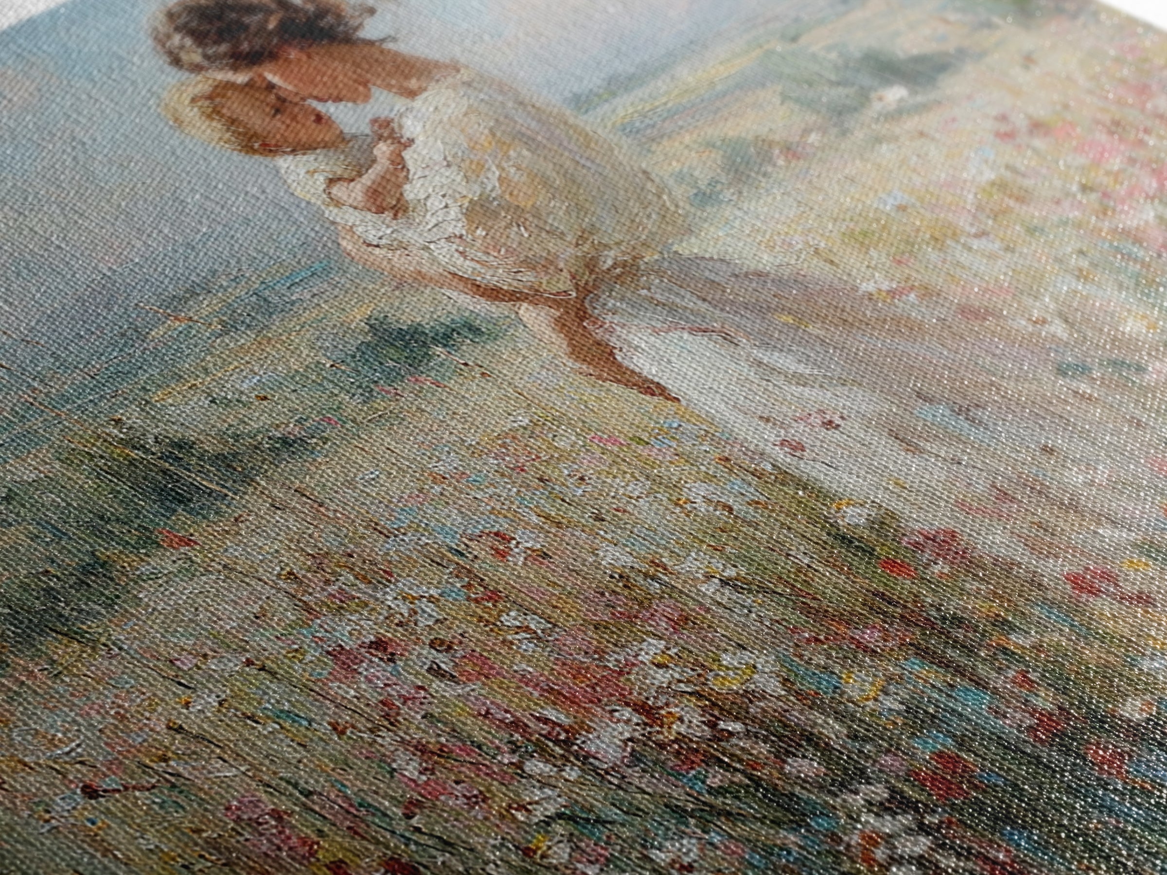 Mother And Child In Breezy Wildflower Field Canvas Print, Impressionist Wall Art, Nursery Decor, Baby Shower Gift For Mom