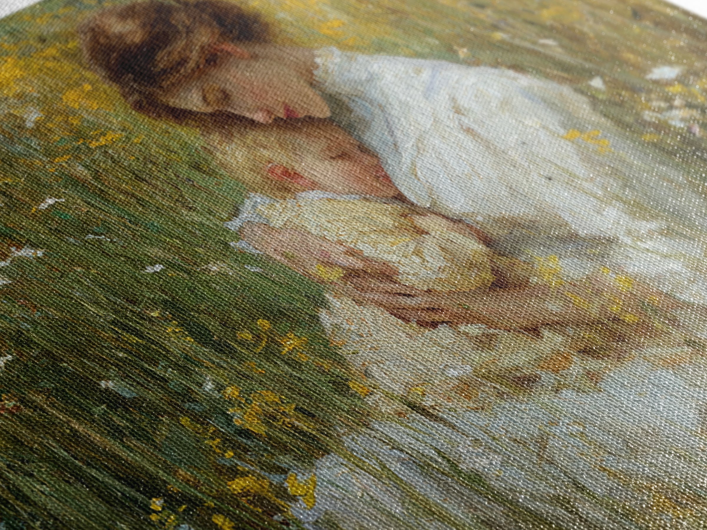 Mother And Sleeping Child In Yellow Wildflowers Canvas Print, Impressionist Wall Art, Floral Nursery Decor, Gift For Mom