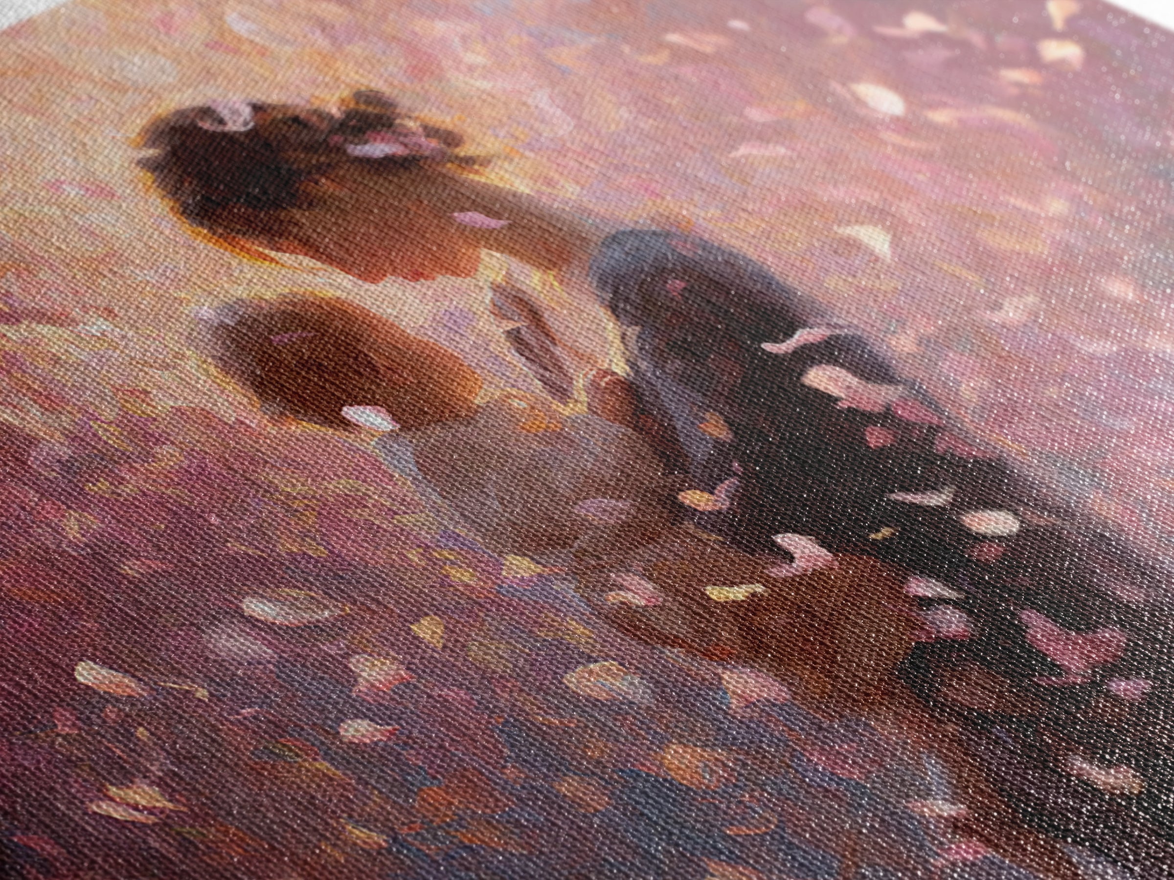 Backlit Mother And Baby In Blush Petals Wall Art, Romantic Impressionist Canvas, Feminine Nursery Decor, Gift For Her, Home Decor