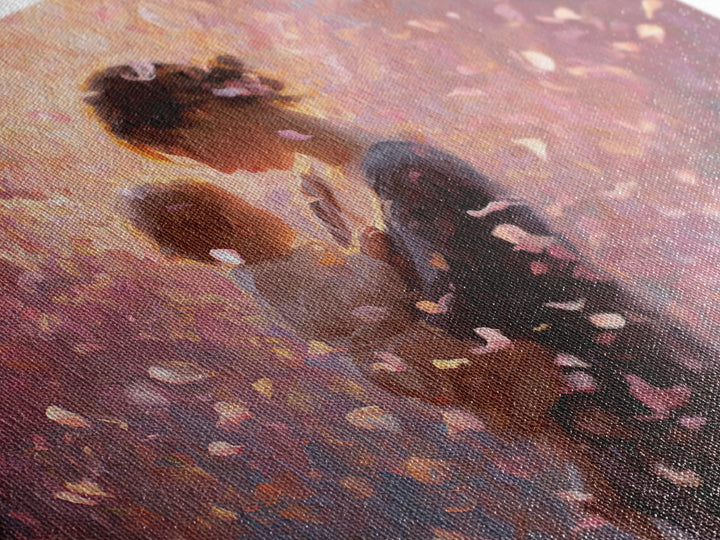 Backlit Mother And Baby In Blush Petals Wall Art, Romantic Impressionist Canvas, Feminine Nursery Decor, Gift For Her, Home Decor