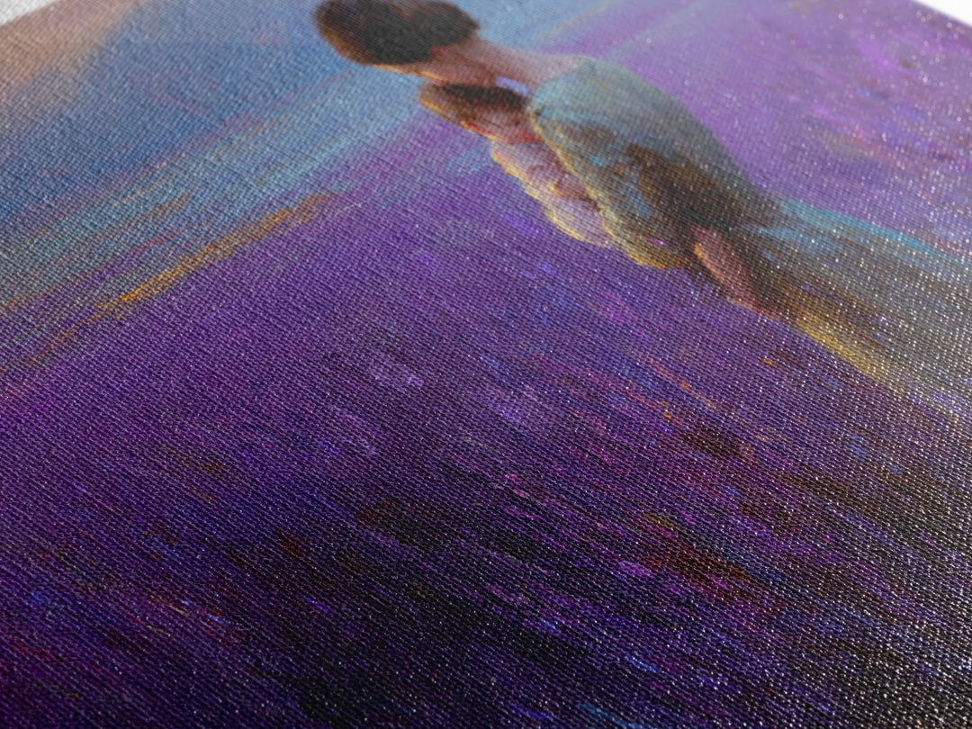 Mother And Baby In Lavender Sunset Field Wall Art, Impressionist Landscape Canvas Print, Purple Bedroom Decor, Gift For Her