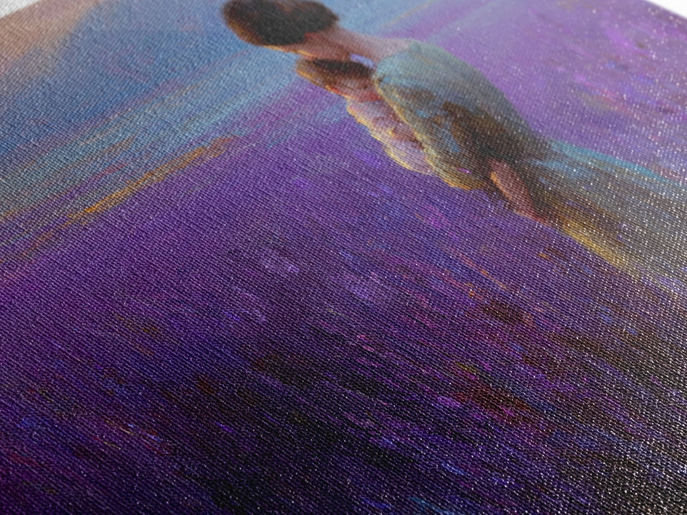 Mother And Baby In Lavender Sunset Field Wall Art, Impressionist Landscape Canvas Print, Purple Bedroom Decor, Gift For Her
