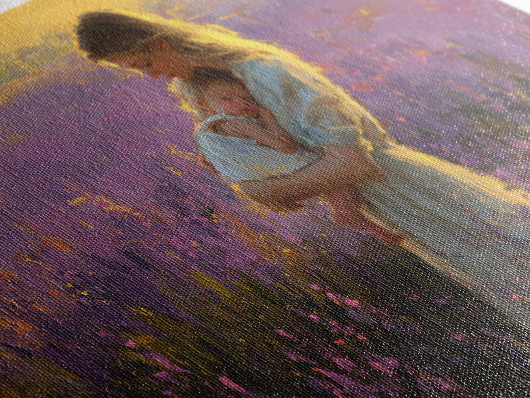 Mother And Baby In Lavender Sunset Wall Art, Impressionist Oil Painting Print, Feminine Nursery Decor, Gift For Mom, Mothers Day Gift