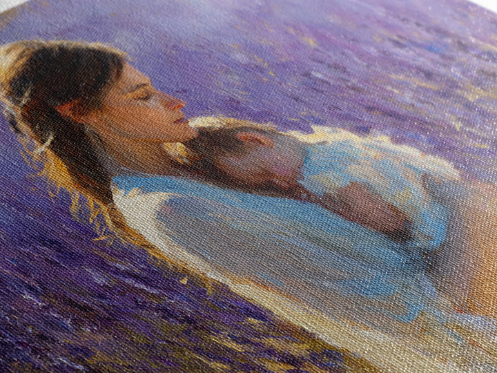 Tender Mother And Sleeping Baby Lavender Wall Art, Impressionist Oil Painting Print, Feminine Nursery Decor, Gift For Mom