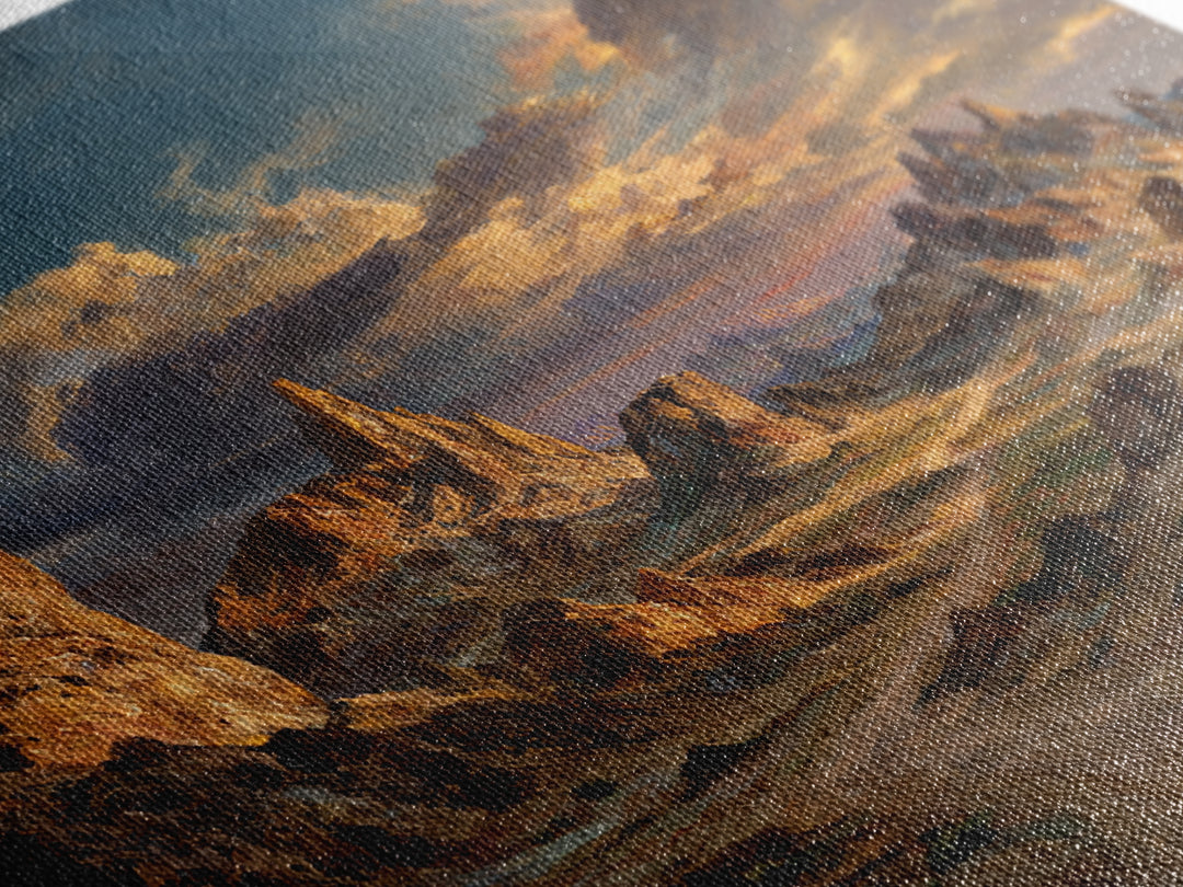 Dramatic Desert Mountain Landscape Wall Art, Western Sunset Canyon Painting Print, Modern Landscape Living Room Wall Art