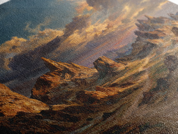 Dramatic Desert Mountain Landscape Wall Art, Western Sunset Canyon Painting Print, Modern Landscape Living Room Wall Art