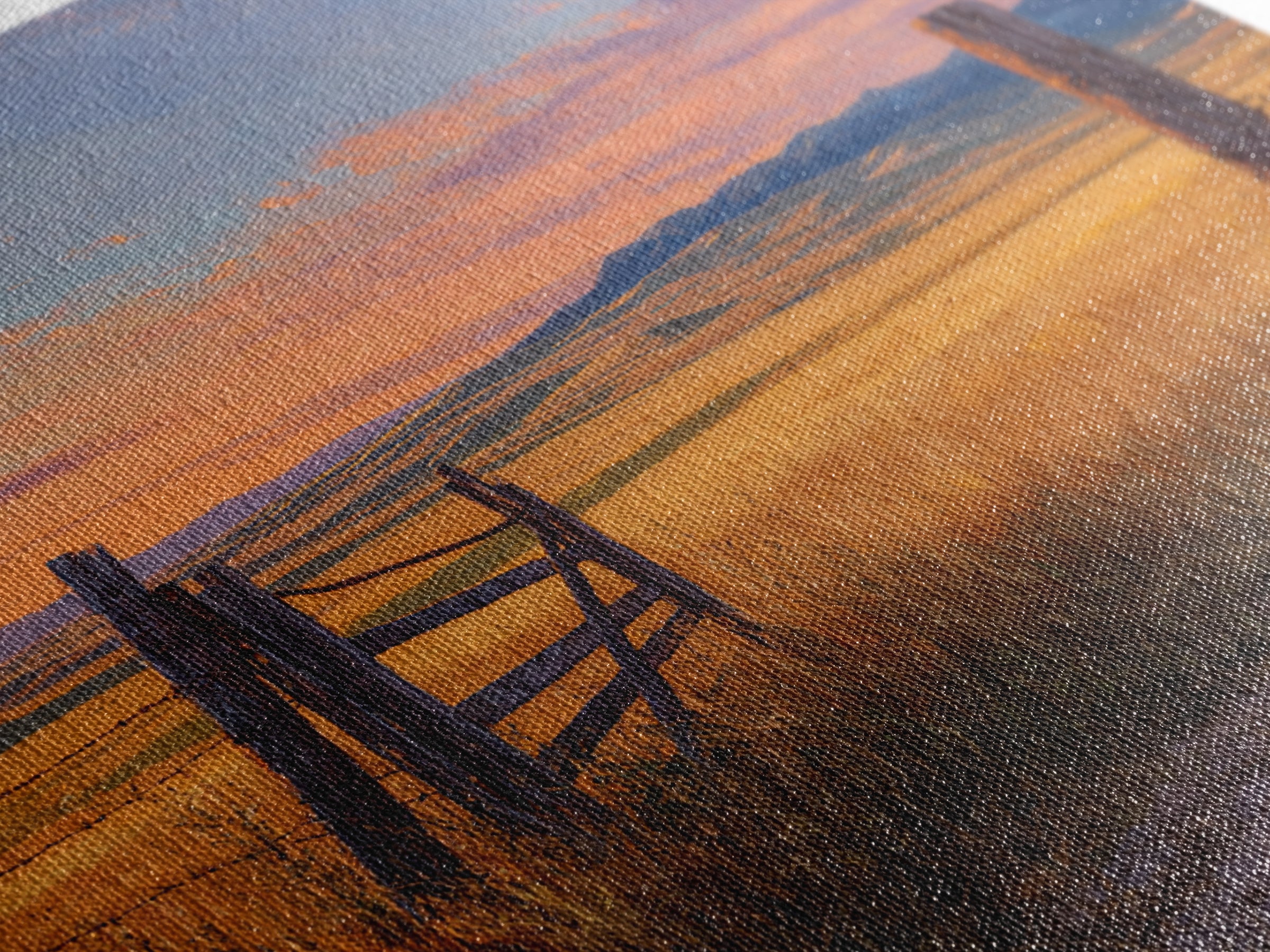 Golden Field Country Landscape Oil Painting Wall Art, Rustic Farm Sunset Hillside Canvas Print Home Decor